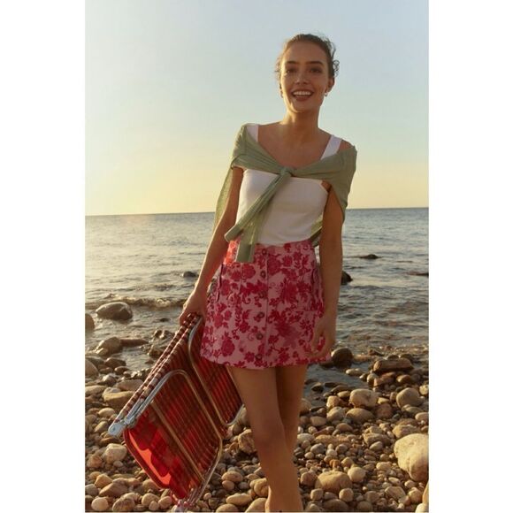 NEW Anthropologie Maeve Scalloped Button-Front Floral Pocket Skirt Size 14 - Picture 4 of 4